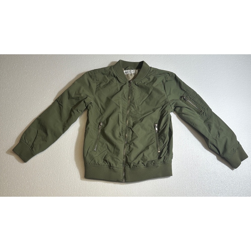 Kids H & M Bomber Jacket‎ Olive Green Zip Pocket Utility Style Size 7 8 Y